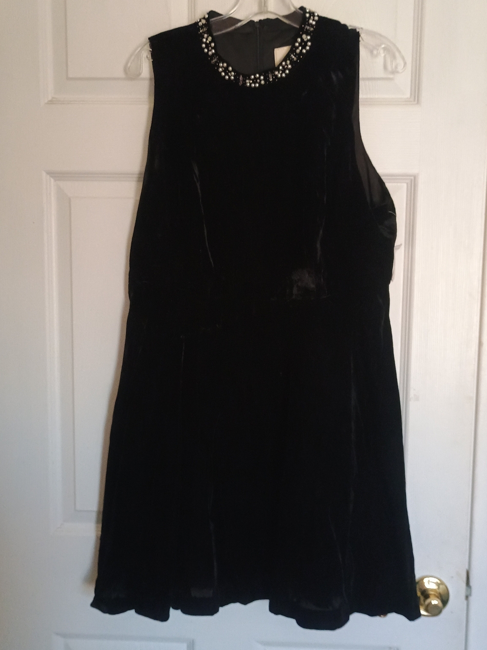 NWOT ModCloth Black Velvet Mini Dress Jeweled High Neck Collar Size XL